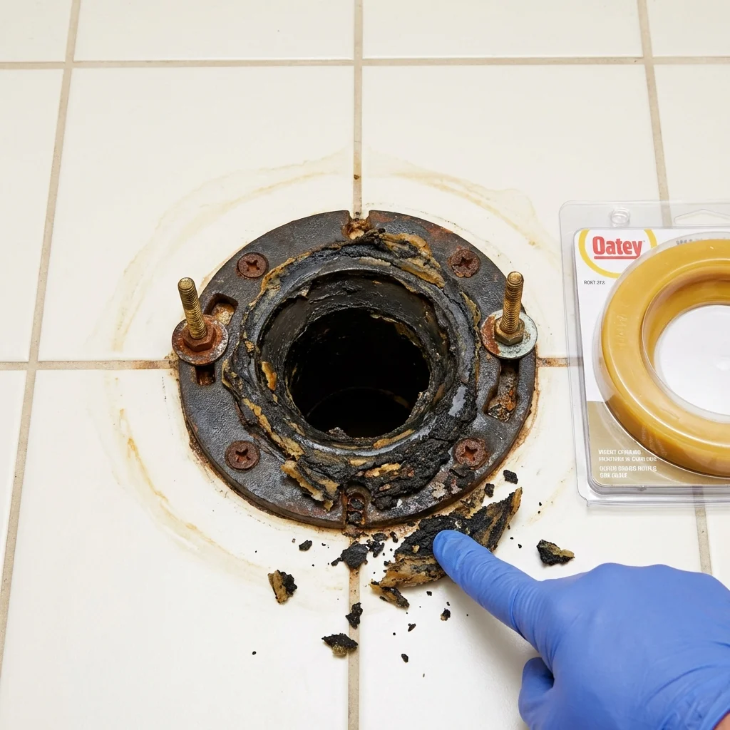 Failed wax ring showing water seepage at the base of a toilet in a Westfield, PA home