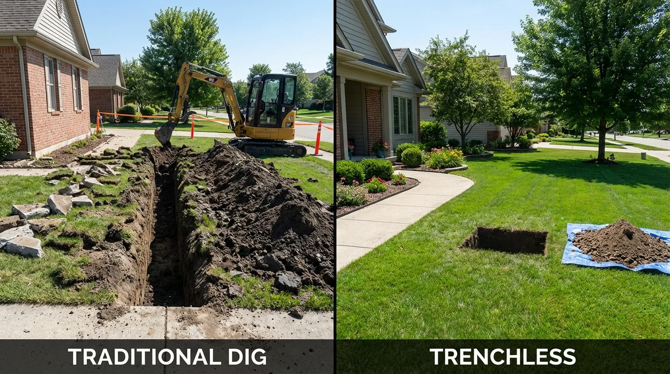 Trenchless sewer repair with minimal yard damage versus traditional excavation in Westfield, PA